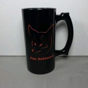 Vintage 1980s‎ Fox Software Coffee Mug  Black with Red Fox Logo